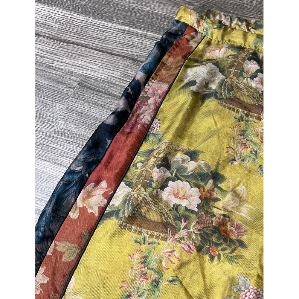 Johnny Was 100% Silk Floral Motif Boho Cropped WideLeg Golden Pant SZ M (40x20) - Picture 7 of 15